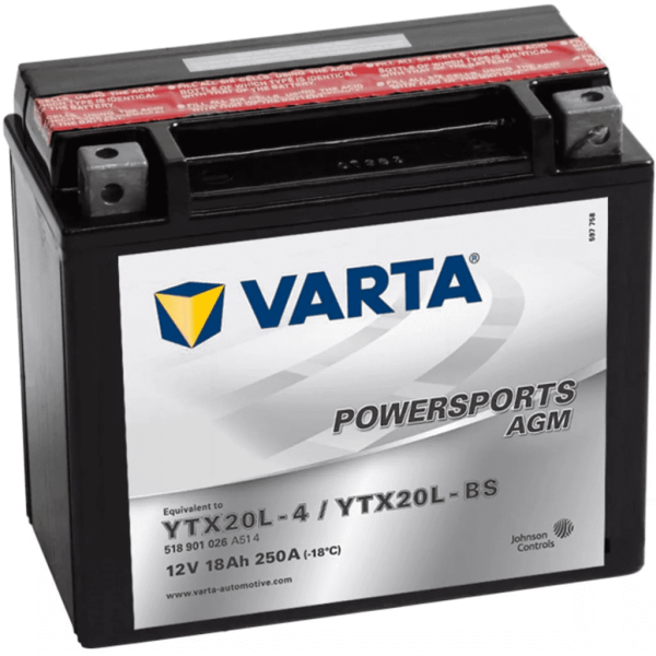 Batería Varta YTX20L-4/YTX20L-BS Motocicleta. 12V - 18Ah (177x88x156mm)