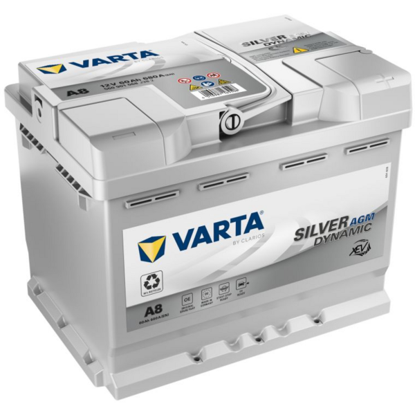Batería Varta A8 Silver Dynamic Agm. 12V - 60Ah/680A (EN) Caja L2 (242x175x190mm)