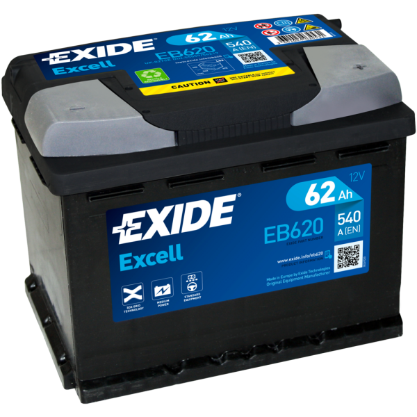 Batería Exide EB620 Excell. 12V - 62Ah/540A (EN) Caja L2