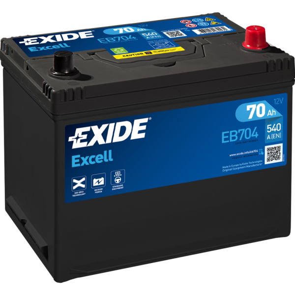 Batería Exide EB704 Excell. 12V - 70Ah/540A (EN) Caja D26