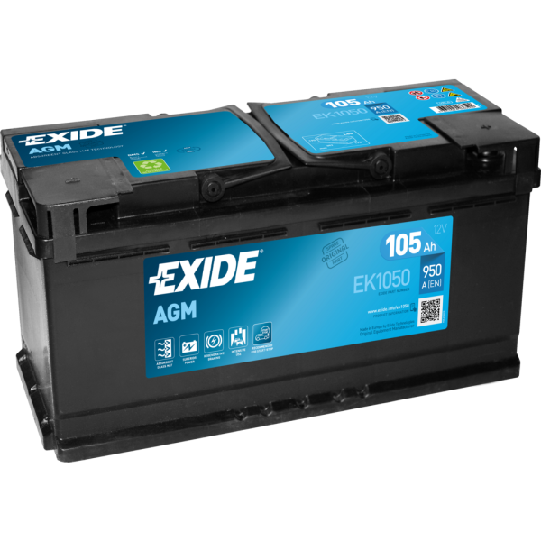 Batería Exide EK1050 Agm. Tecnología AGM. 12V - 105Ah/950A (EN) Caja L6