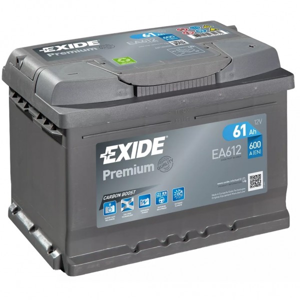 Batería Exide EA612 Premium. 12V - 61Ah/600A (EN) Caja LB2 (242x175x175mm)