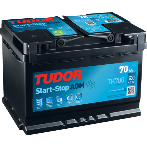 Batería Tudor TK700 Start-Stop Agm. Tecnología AGM. 12V - 70Ah/760A (EN) Caja L3 (278x175x190mm)