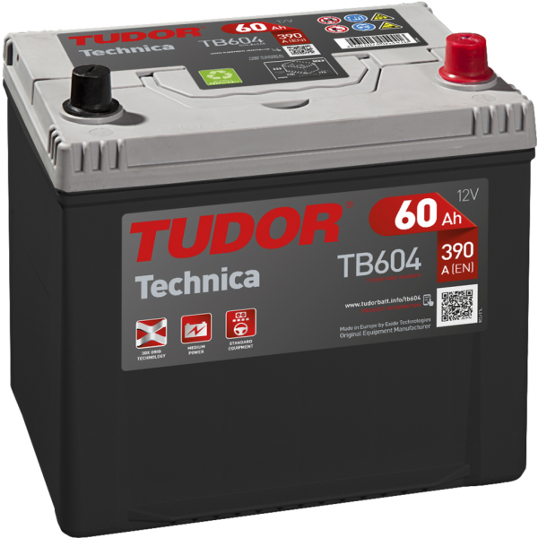 Batería Tudor TB604 Technica. 12V - 60Ah/390A (EN) Caja D23 (230x173x222mm)