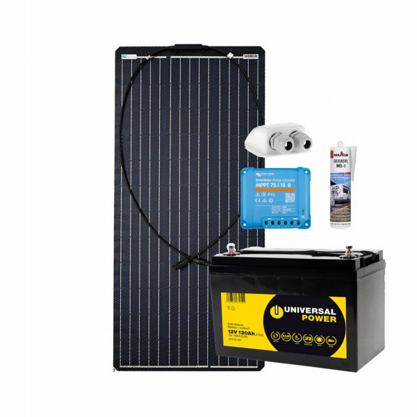 Kit solar camper 100W a-Tronix con batería AGM 120 Ah y regulador de carga MPPT
