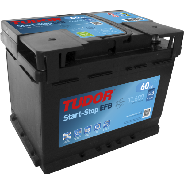 Batería Tudor TL600 Start-Stop Efb. Tecnología EFB. 12V - 60Ah/640A (EN) Caja L2 (242x175x190mm)