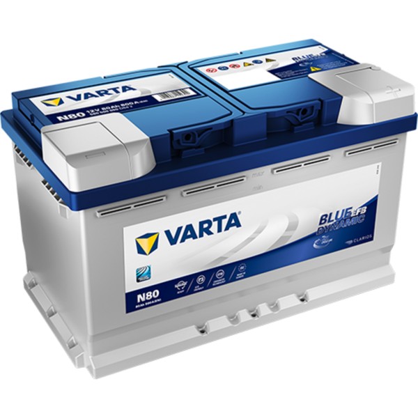 Batería Varta Blue Dynamic Efb N80. 12V - 80Ah/800A (EN) Caja L4 (315x175x190mm)