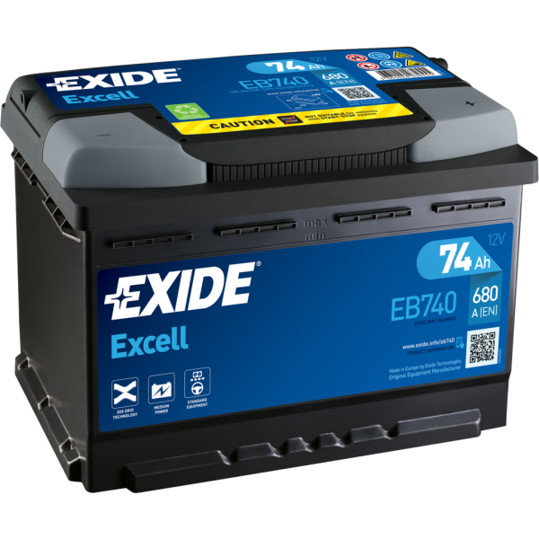 Batería Exide EB740 Excell. 12V - 74Ah/680A (EN) Caja L3