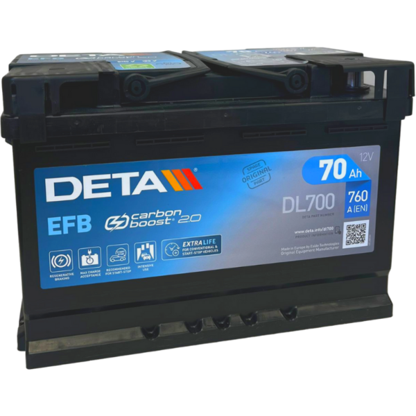 Batería Deta DL700. Tecnología EFB. 12V - 70Ah/720A (EN) Caja L3