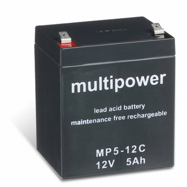 Batería Multipower MP5-12C . Tecnología AGM. 12V - 5Ah (90x70x108mm)