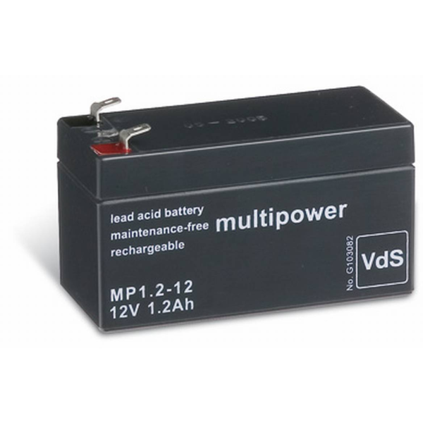 Batería Multipower MP1.2-12 . Tecnología AGM. 12V - 1.2Ah (97x43x59mm)
