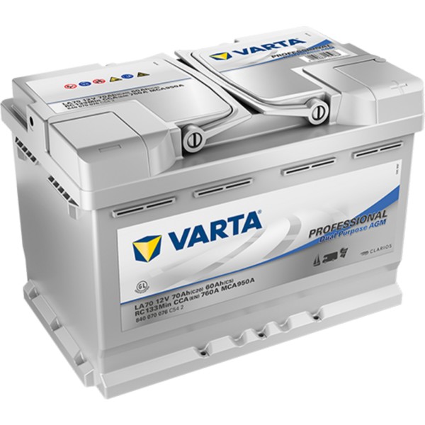 Batería Varta LA70 Dual Purpose Agm. Tecnología AGM. 12V - 65Ah/760A (EN) Caja L3 (278x175x190mm)