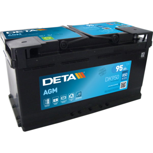 Batería Deta DK950 Agm. Tecnología AGM. 12V - 95Ah/850A (EN) Caja L5 (353x175x190mm)