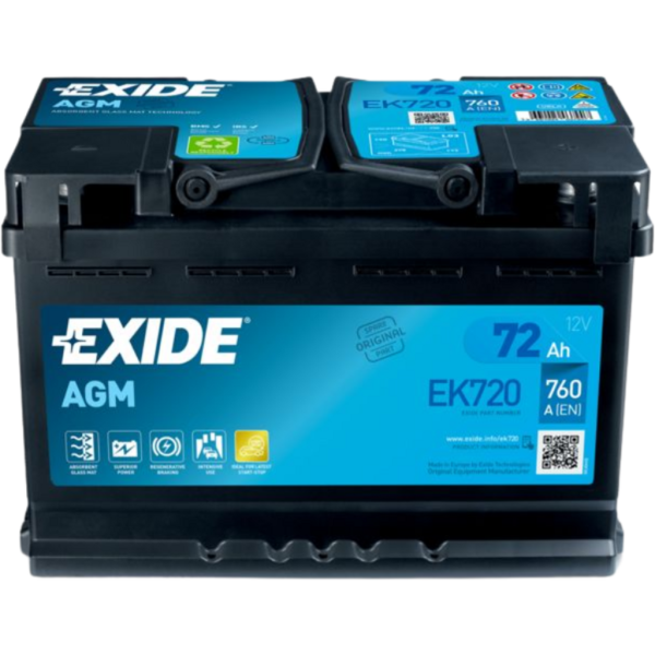 Batería Exide EK720 Agm. Tecnología AGM. 12V - 72Ah/760A (EN) Caja L3
