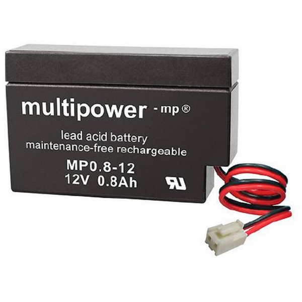 Batería Multipower MP0.8-12-JST . Tecnología AGM. 12V - 0.8Ah (96x25x62mm)