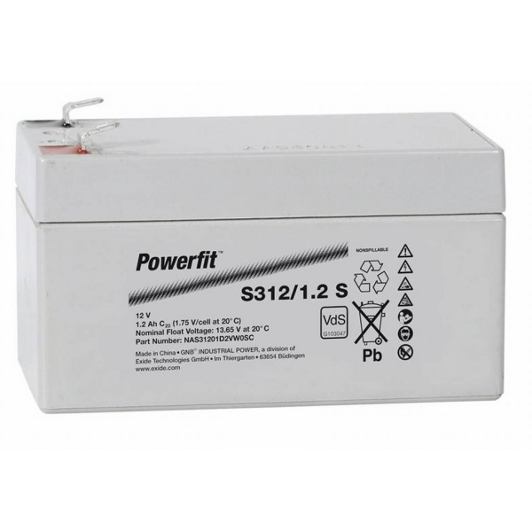 Batería Exide S312/1.2S Powerfit. Tecnología AGM. 12V - 1.2Ah (97x45x59mm)