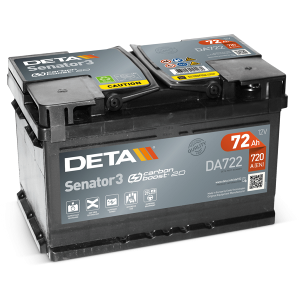 Batería Deta DA722 Senator 3. 12V - 72Ah/720A (EN) Caja LB3 (278x175x175mm)