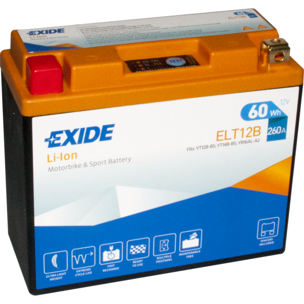 Batería Exide-Litio ELT12B. 12V - 5Ah/260A (EN) (150x65x130mm)