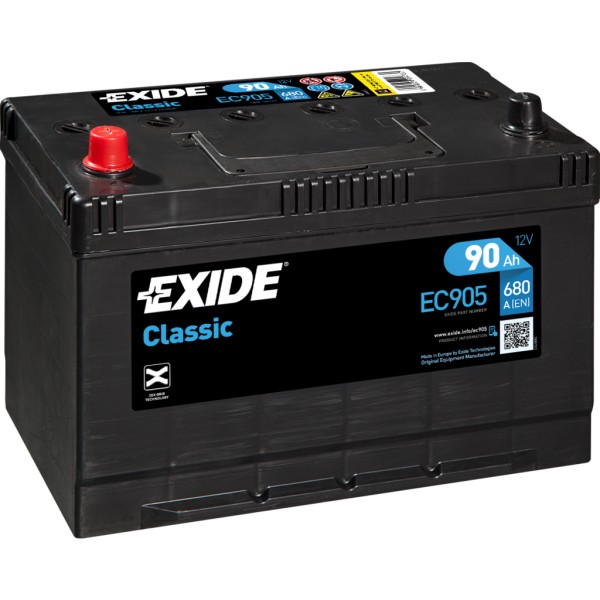 Batería Exide-Classic EC905. 12V - 90Ah/680A (EN) Caja M27 (306x173x225mm)