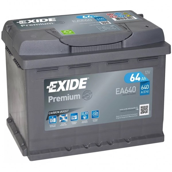 Batería Exide Premium EA640. 12V - 64Ah/640A (EN) Caja L2 (242x175x190mm)