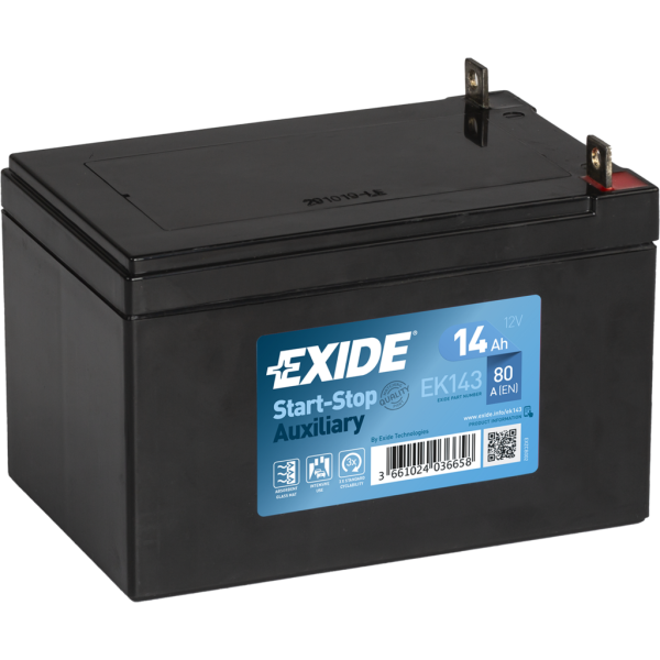 Batería Exide EK143 Baterias Auxiliares. Tecnología AGM. 12V - 14Ah/80A (EN) (150x100x100mm)