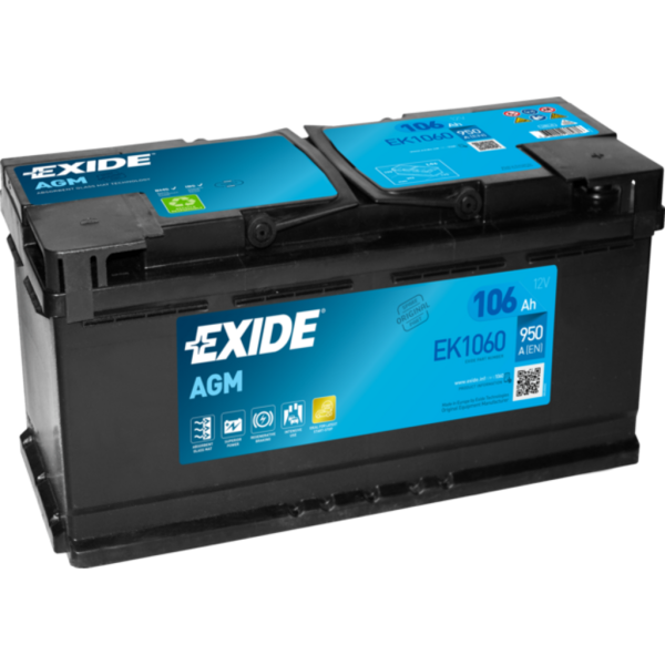 Batería Exide EK1060 Agm. Tecnología AGM. 12V - 106Ah/950A (EN) Caja L6 (392x175x190mm)
