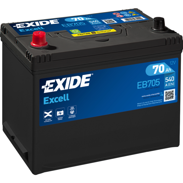 Batería Exide EB705 Excell. 12V - 70Ah/540A (EN) Caja D26