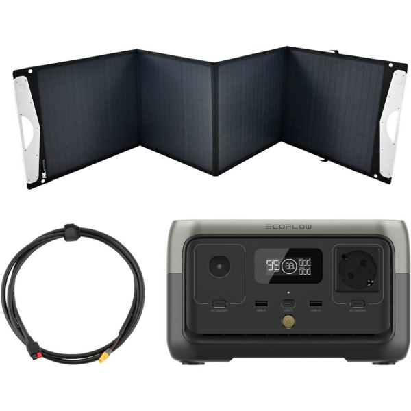 Kit solar camper EcoFlow River 2 256Wh con panel solar plegable de 200W