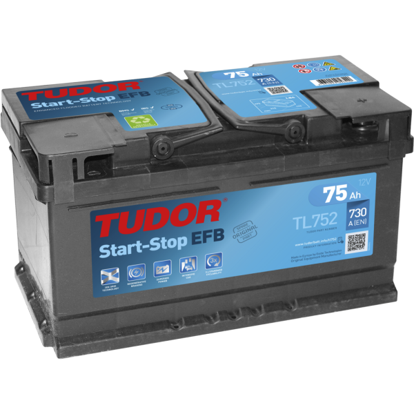 Batería Tudor TL752 Start-Stop Efb. Tecnología EFB. 12V - 75Ah/730A (EN) Caja LB4