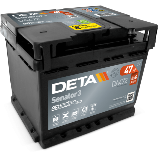 Batería Deta DA472 Senator 3. 12V - 47Ah/450A (EN) Caja LB1 (207x175x175mm)