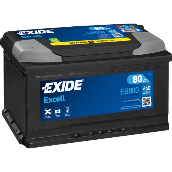 Batería Exide EB800 Excell. 12V - 80Ah/640A (EN) Caja L4