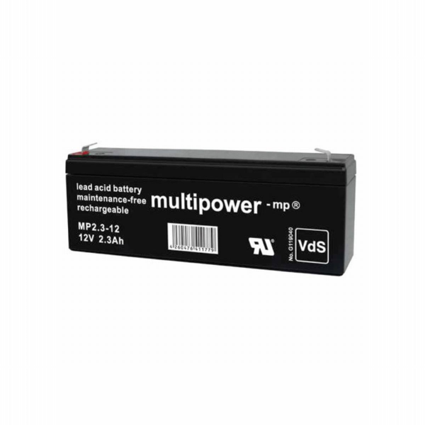 Batería Multipower MP2.3-12 . Tecnología AGM. 12V - 2.3Ah (178x34x66mm)