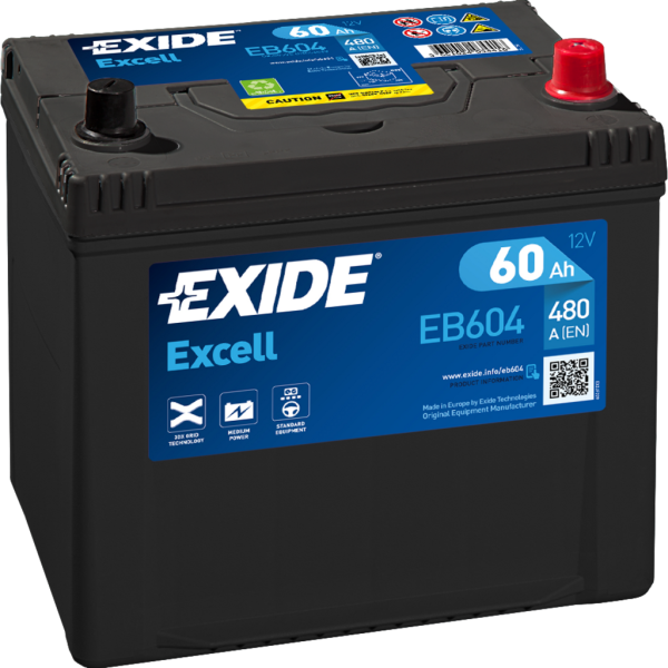 Batería Exide EB604 Excell. 12V - 60Ah/390A (EN) Caja D23