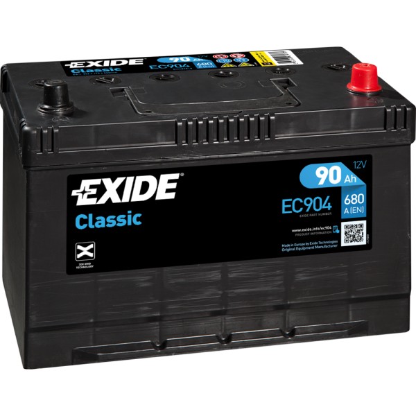 Batería Exide-Classic EC904. 12V - 90Ah/680A (EN) Caja M27 (306x173x225mm)