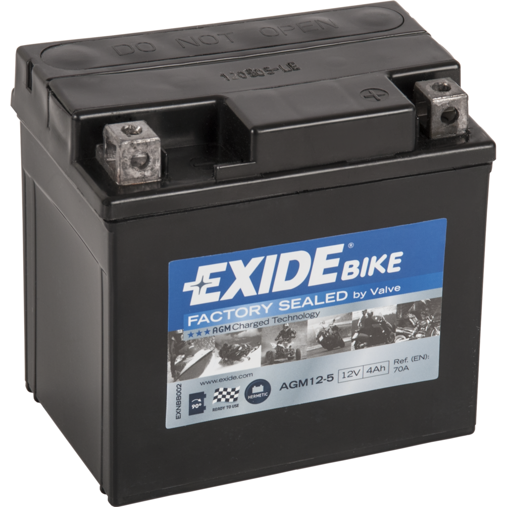 Batería Exide AGM12-5 Moto 12V Agm Ready. Tecnología AGM. 12V - 4Ah/70A (EN) (115x70x85mm) 1 Batería Exide AGM12-5 Moto 12V Agm Ready. Tecnología AGM. 12V - 4Ah/70A (EN) (115x70x85mm)