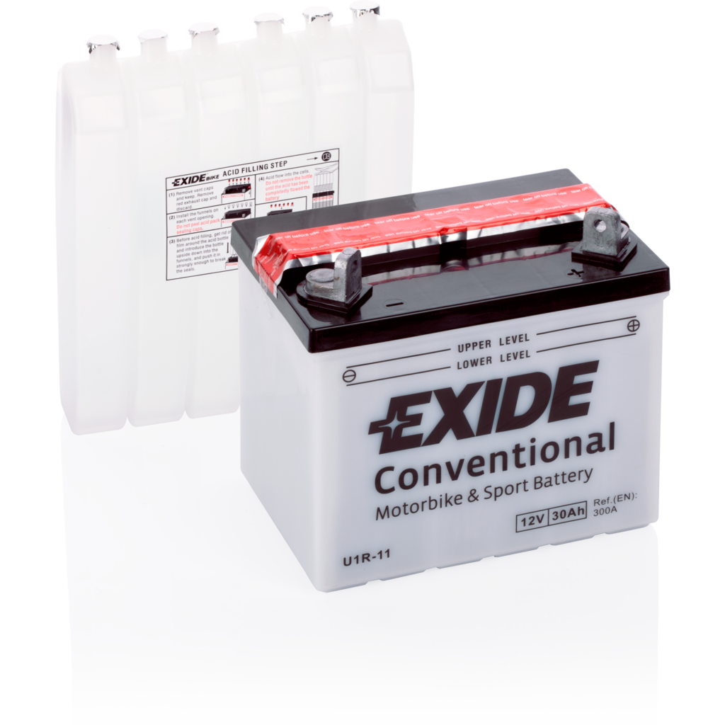 Batería Exide U1R-11 Moto 12V Conventional. 12V - 30Ah/300A (EN) (196x130x180mm)